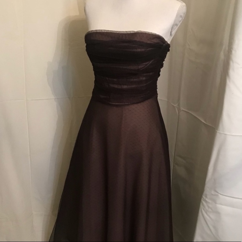 BCBG maxazria brown Taffeta over pink strapless midi tulle dress